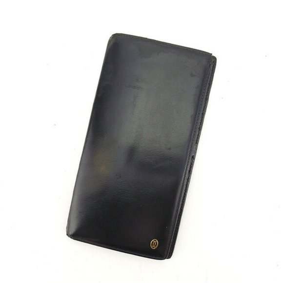 Cartier Handbags - Cartier Wallet Purse Long Wallet Black Gold Mens Authentic Used
